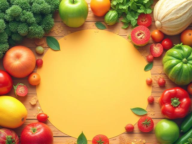 Healthy meal plan illustration with fresh fruits and vegetables