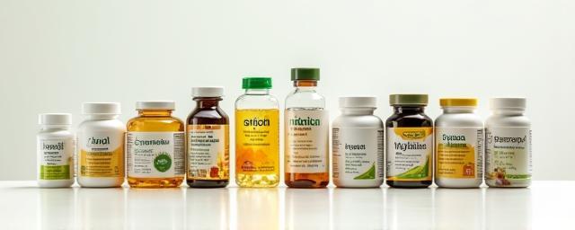 Array of dietary supplements and vitamin bottles
